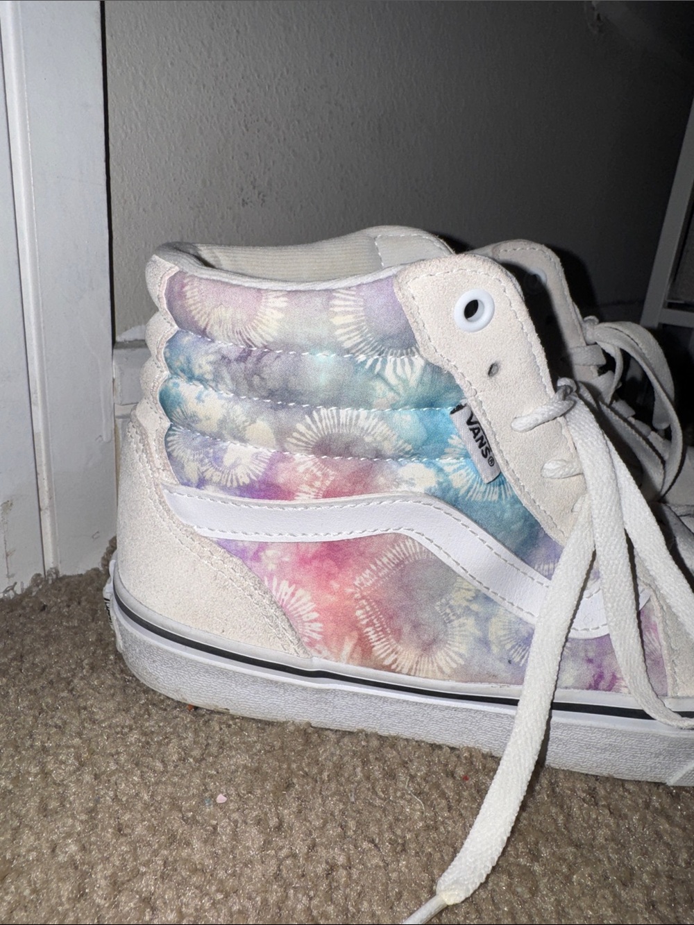 Vans Women’s High-Top Sneakers in Cream with Pastel Tie-Dye Panels - Picture 2 of 5